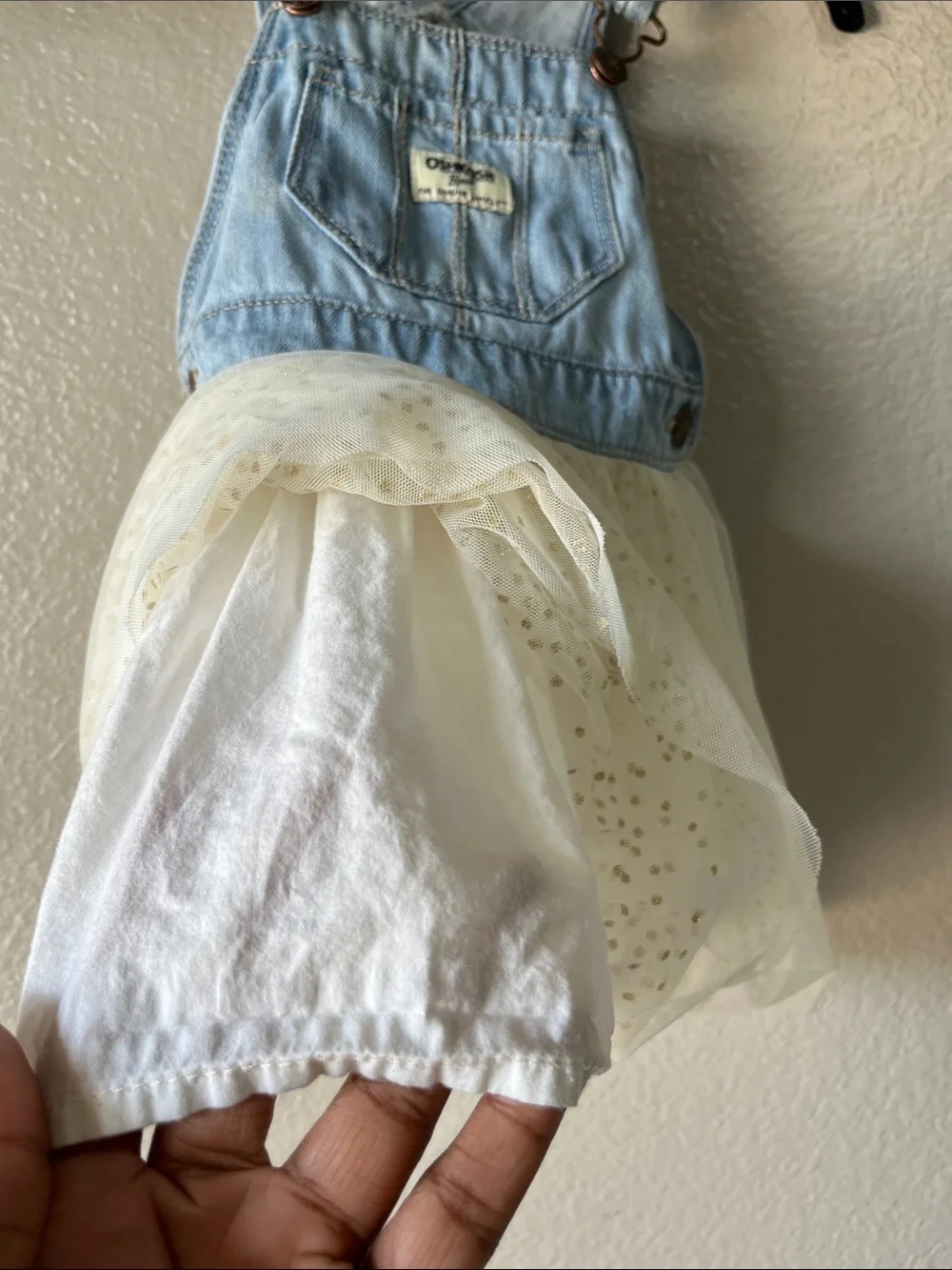OshKosh B'gosh Light Blue Denim Overall Dress with White Tulle Skirt Sz 3T